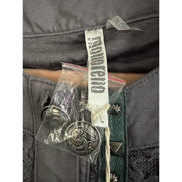 MONORENO Gray Lace Metal Studded Cardigan Jacket Shacket Top Embellished - L NWT - Picture 2 of 5